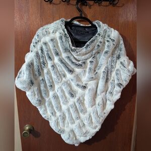 Fabulous Furs White And Gray Faux Fur Poncho